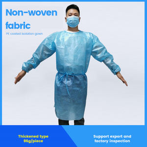 Non-woven fabric PE coated isolation gown,passed American AAMI test level 3,over 50 million pieces have been exported to USA,Germany and Japan.