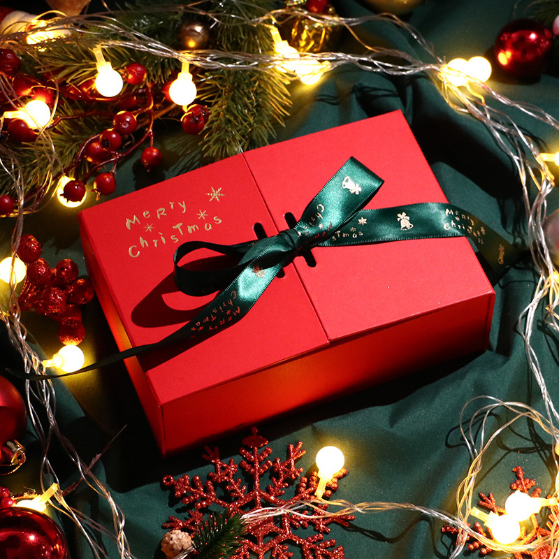 Christmas Eve Apple candy scarf socks bow gift box custom open Christmas Eve gift box