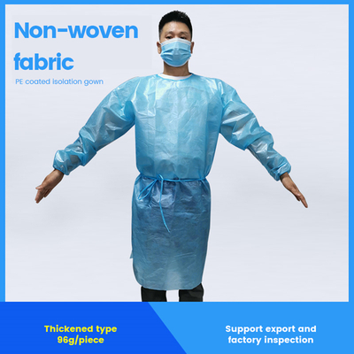 Non-woven fabric PE coated isolation gown,passed American AAMI test level 3,over 50 million pieces have been exported to USA,Germany and Japan.