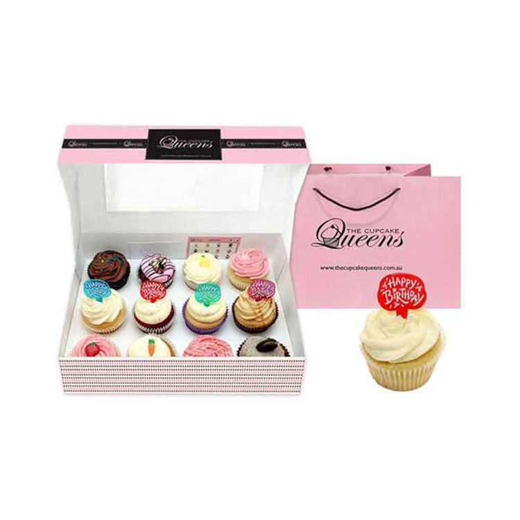 Wholesale Food Grade Wedding Party Dots Packaging With Hole Candy Cookies Cupcake Boxes Kraft Paper Gift Window Paper Boxes