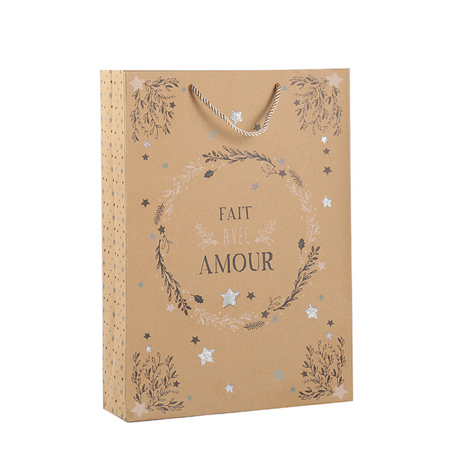 High Quality Customized Kcrft Design Logo Paper Gift Bags With Handles For Clothing Gifts